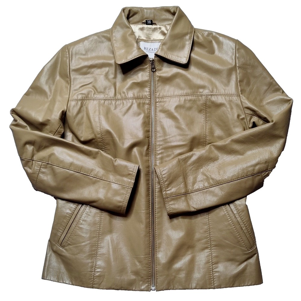 REZA‎ DURO Argentina Women Size 36 (Medium) Tan Full Zip 100% Leather Jacket